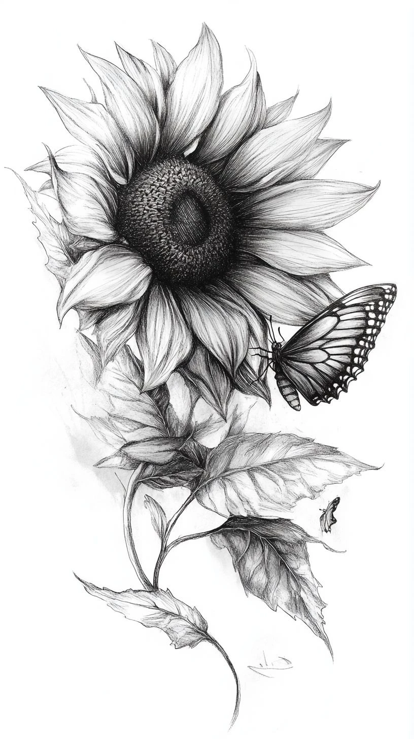 Sunflower Butterfly Sketch